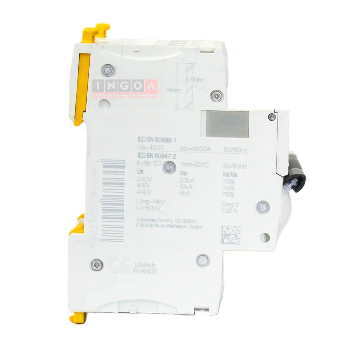 Int. Automatico Schneider IC60N - 4x63A 10KA C Acti9 A9F77463 - Vista 4