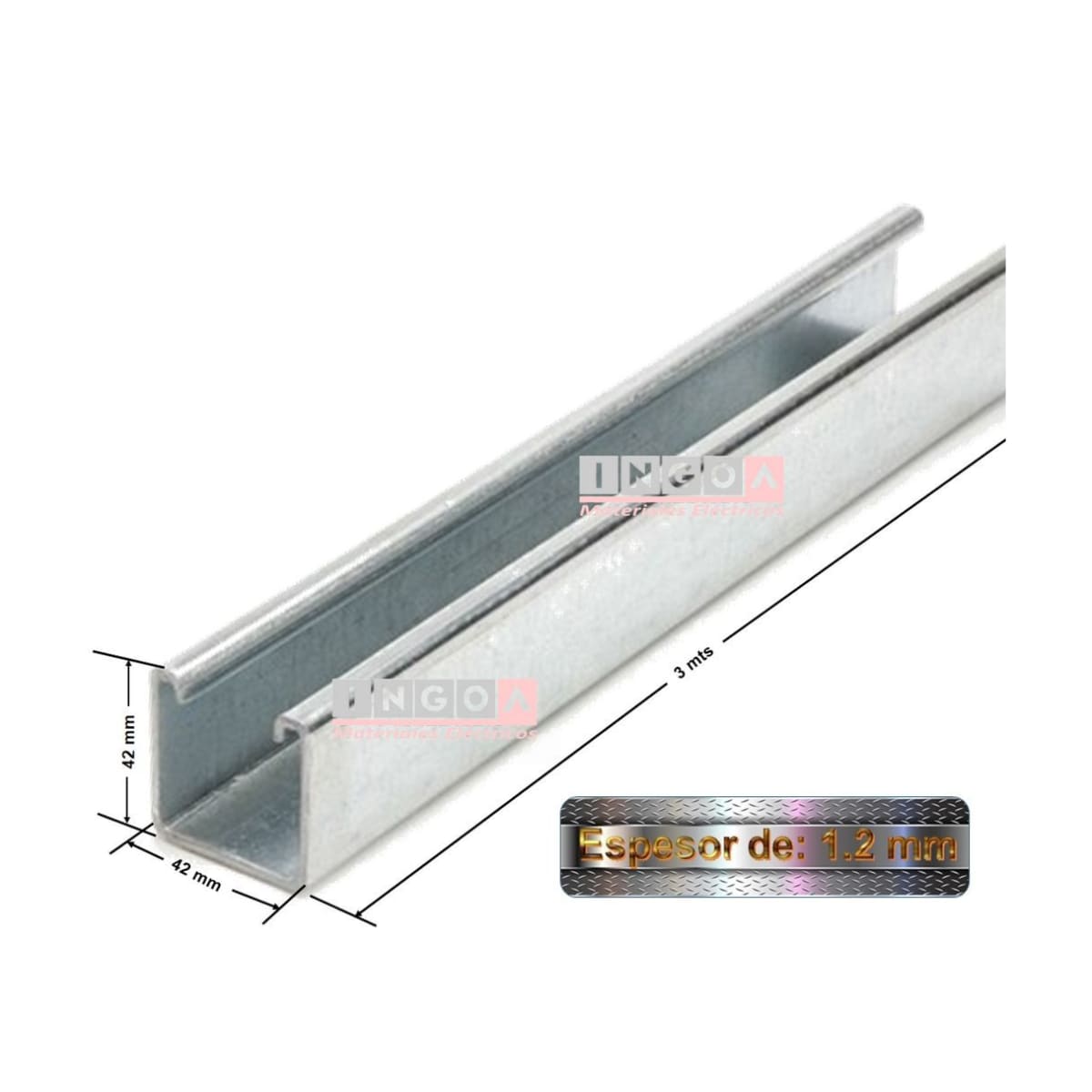 Riel Unistrut 42X42 1,2MM Tira de 3 Mts Zincado Liso2