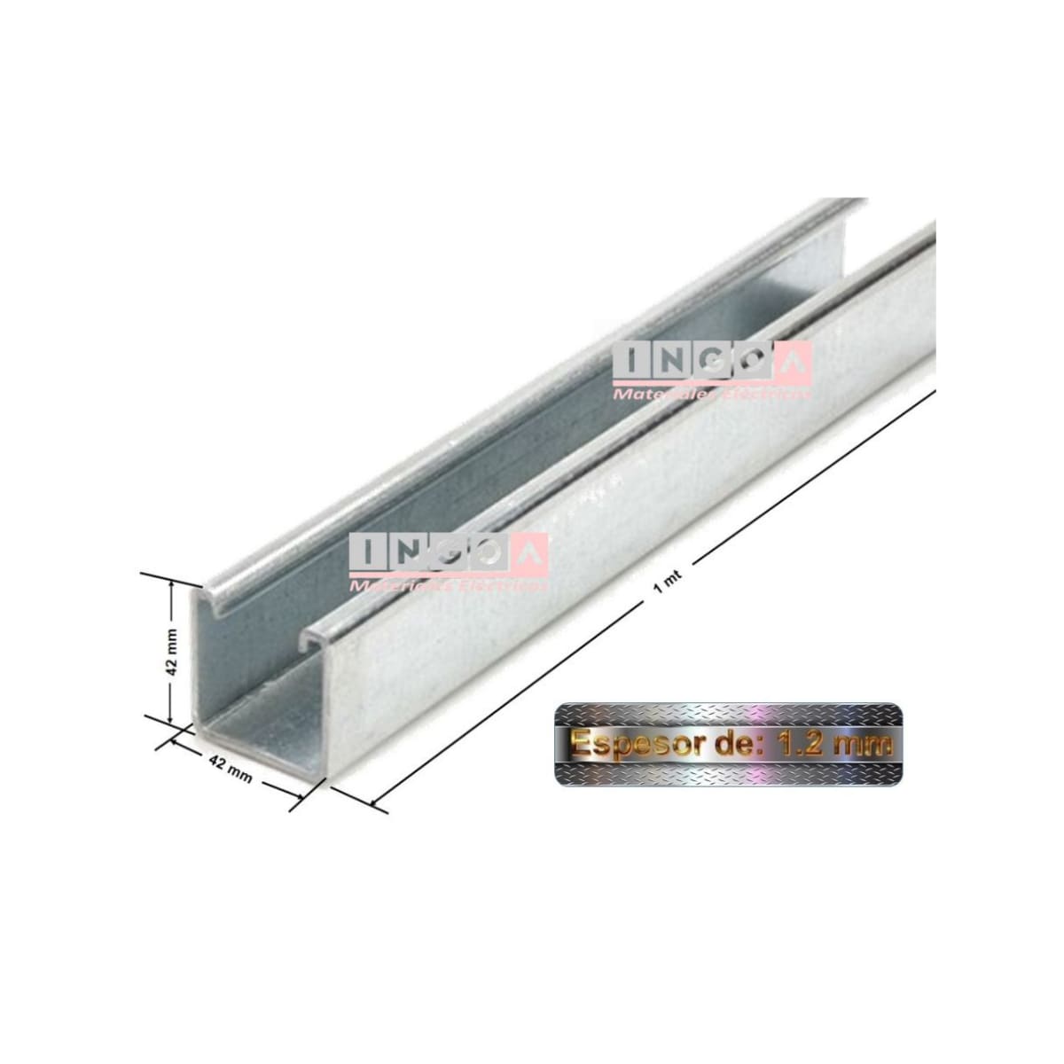 Riel Unistrut 42X42 1,2MM Tira de 1 Mt Zincado Liso2