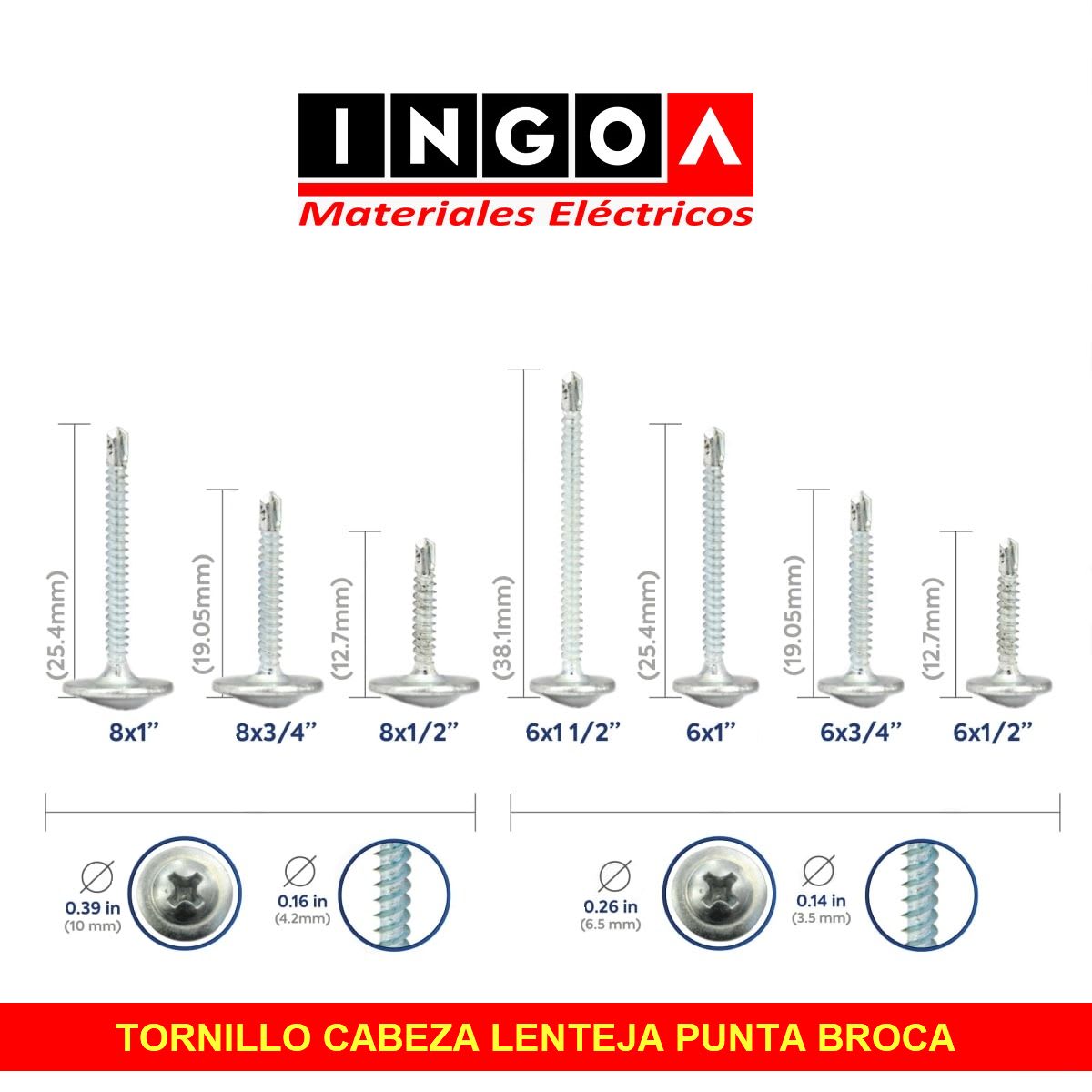 Tornillo Cabeza de Lenteja 8x1/2 Truss Punta Broca3