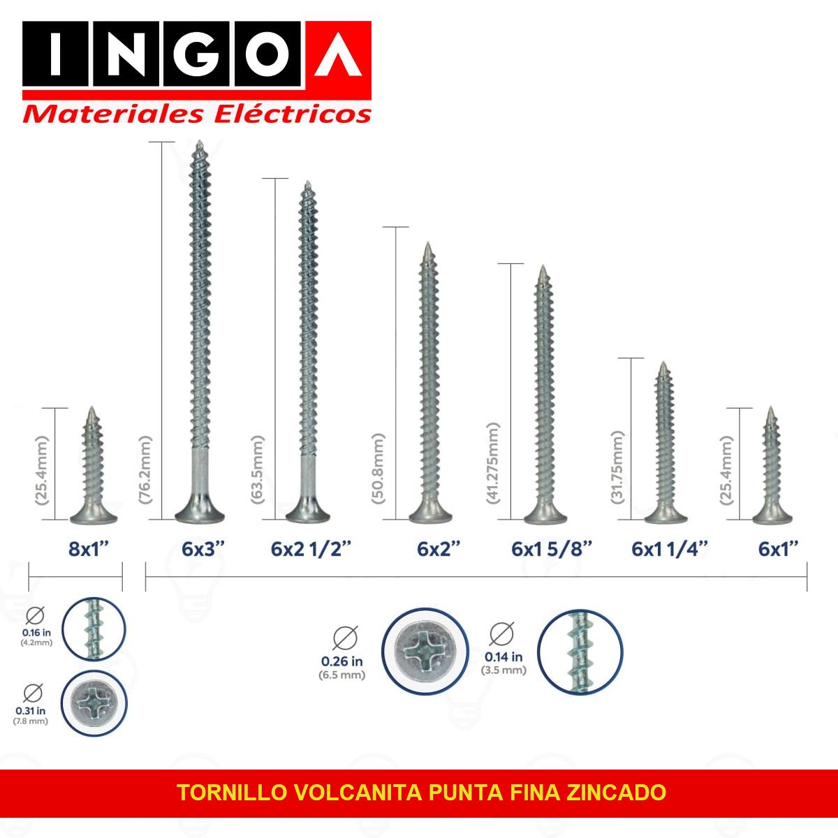Tornillo Volcanita CRS 6x1 Punta Fina2