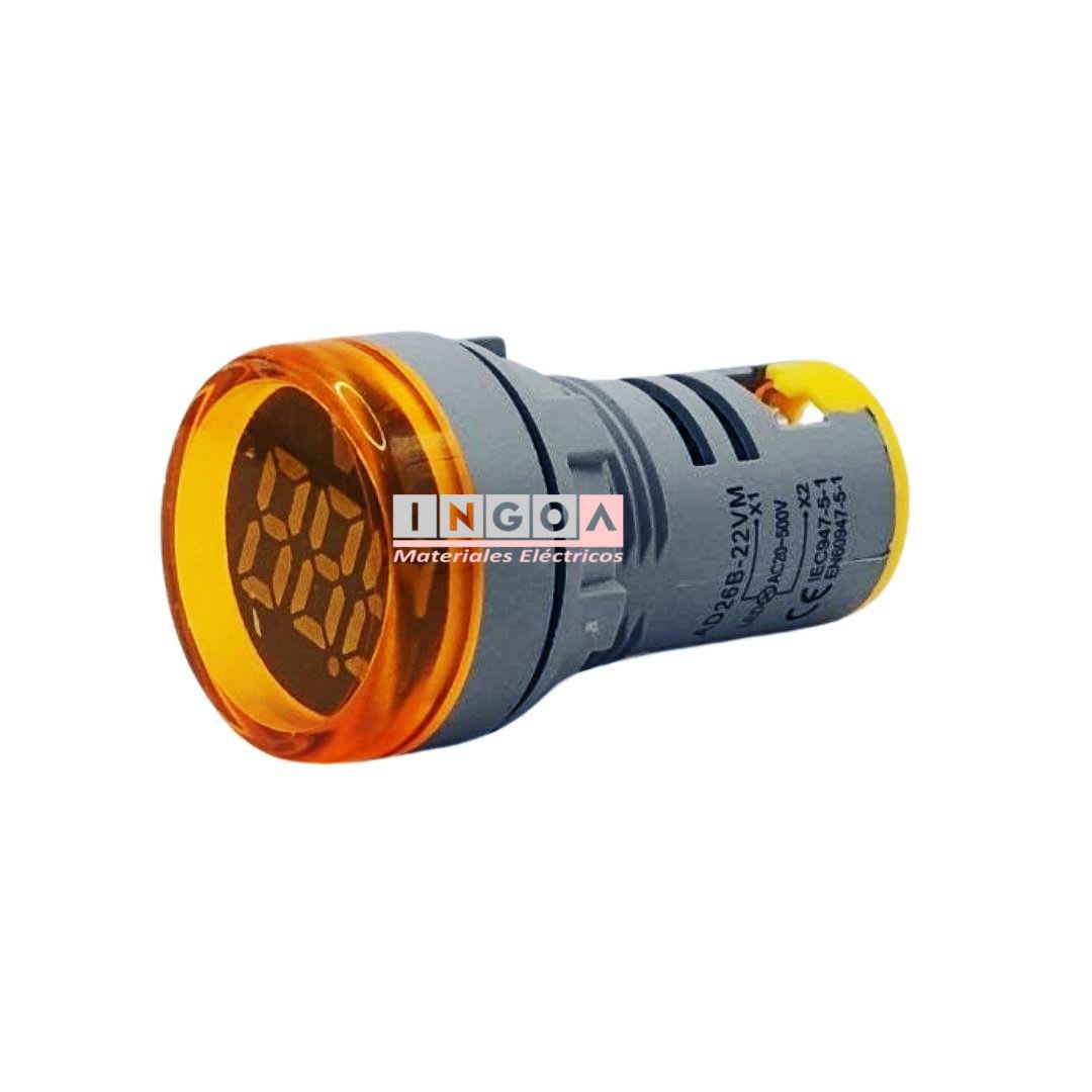 Luz Piloto Led Amarilla con Voltimetro 20-500VAC 22mm3
