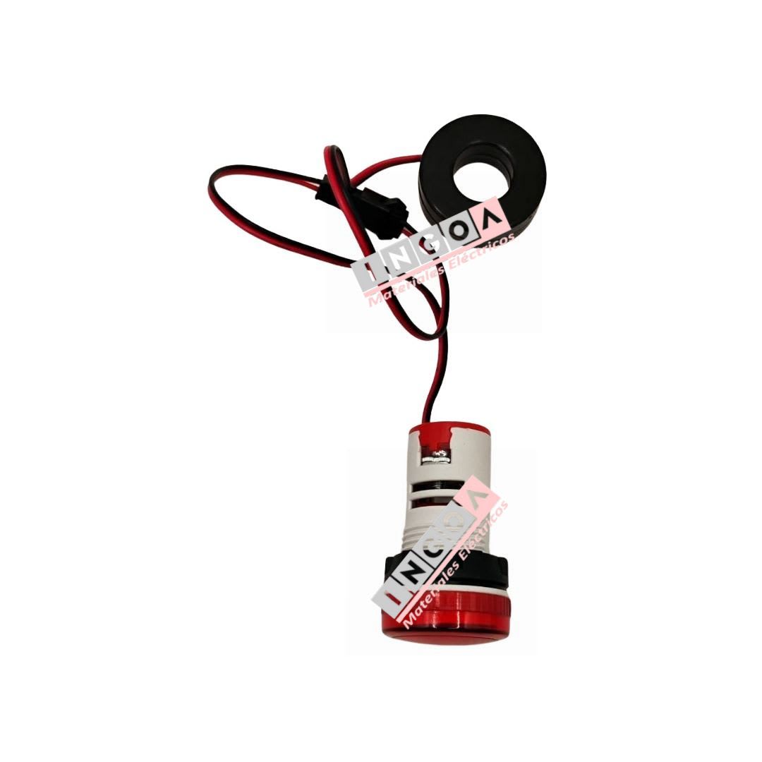Luz Piloto Led Roja con Amperimetro y Voltimetro, 0-100A, 50-500VAC, 22mm6