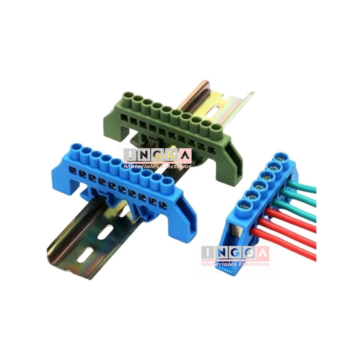 Barra Repartidora Riel Din 10 Conexiones Aislada Azul4