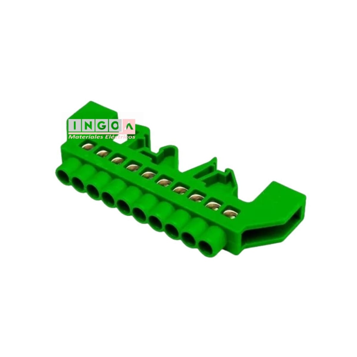 Barra Repartidora Riel Din 10 Conexiones Aislada Verde2