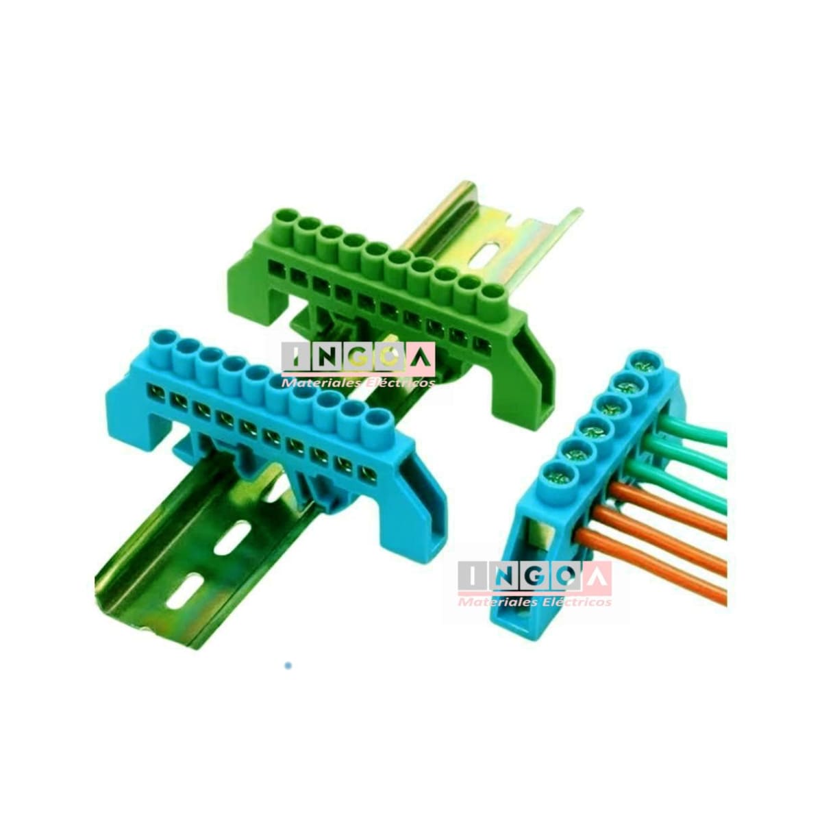 Barra Repartidora Riel Din 10 Conexiones Aislada Verde5