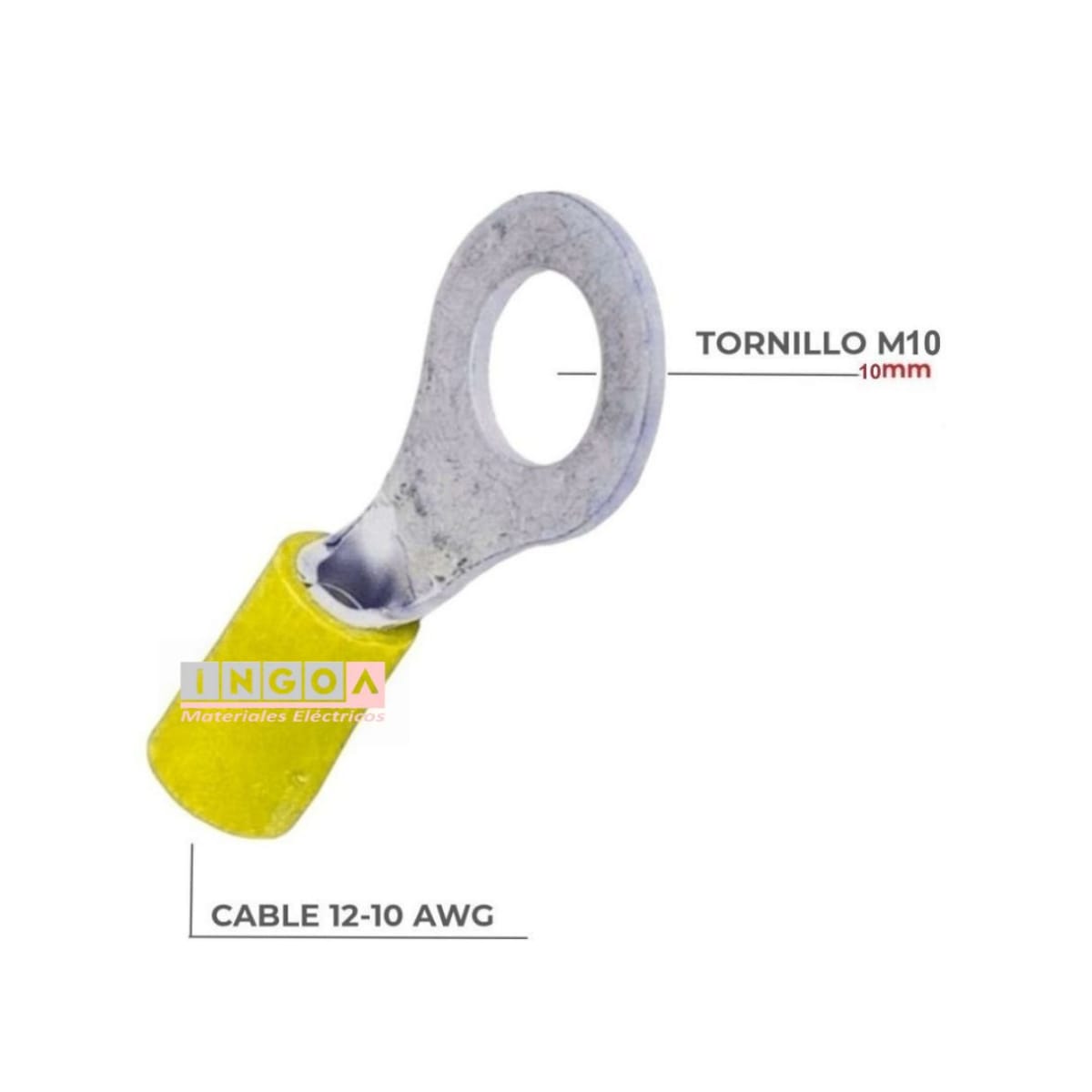 Terminal Ojo Aislado 12-10 AWG Amarillo M10 (100un) - Vista 2