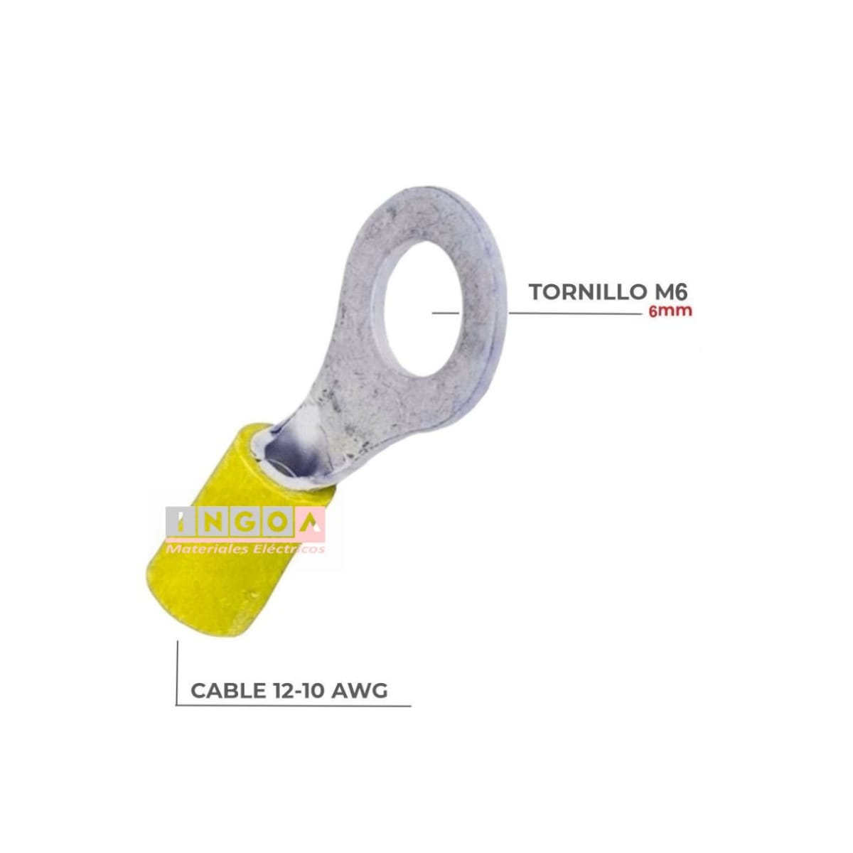 Terminal Ojo Aislado 12-10 AWG Amarillo M6 (100un) - Vista 2