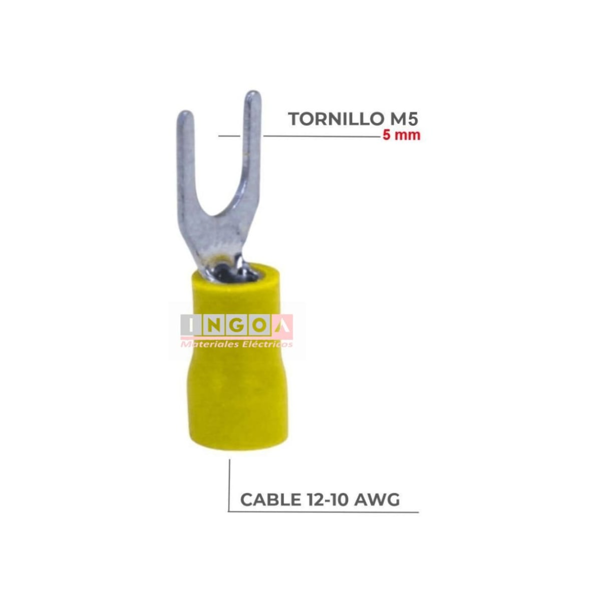 Terminal Horquilla 12-10 AWG Amarillo M5 (100un) - Vista 2