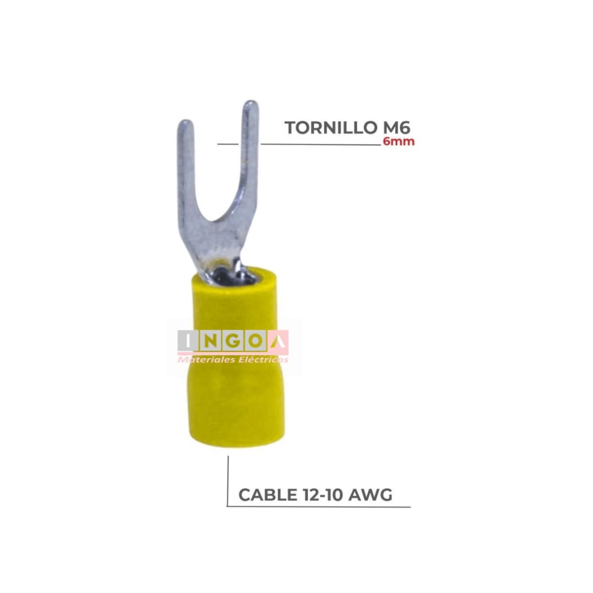 Terminal Horquilla 12-10 AWG Amarillo M6 (100un) - Vista 2