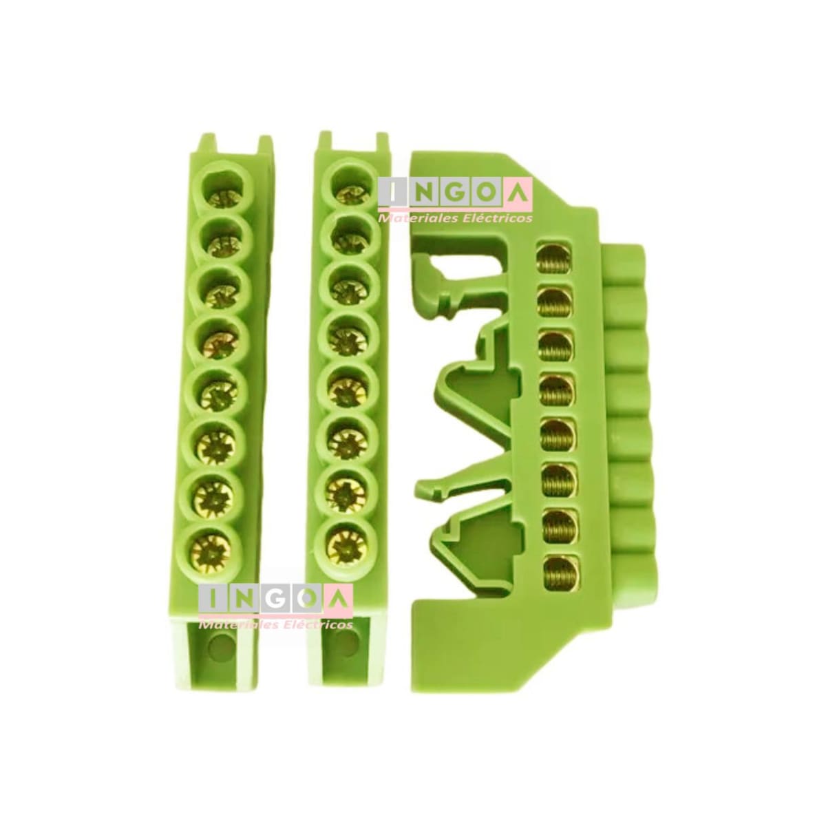 Barra Repartidora Riel Din 8 Conexiones Aislada Verde6