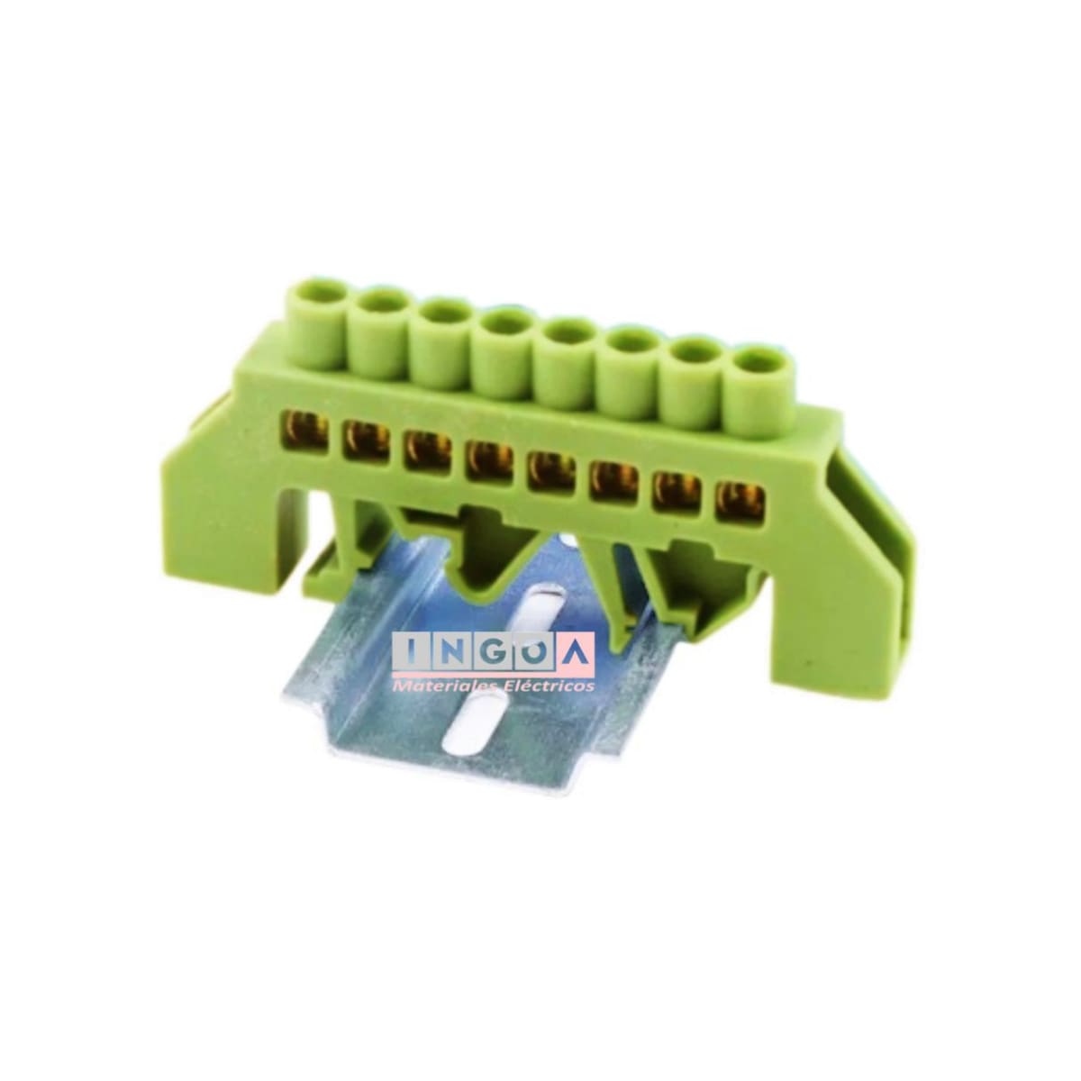 Barra Repartidora Riel Din 8 Conexiones Aislada Verde7