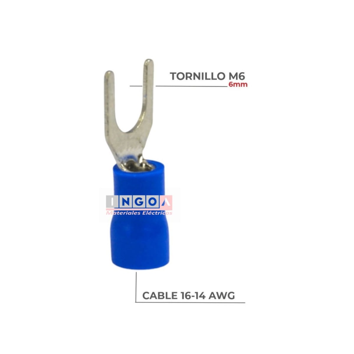 Terminal Horquilla 16-14 AWG Azul M6 (100un) - Vista 2