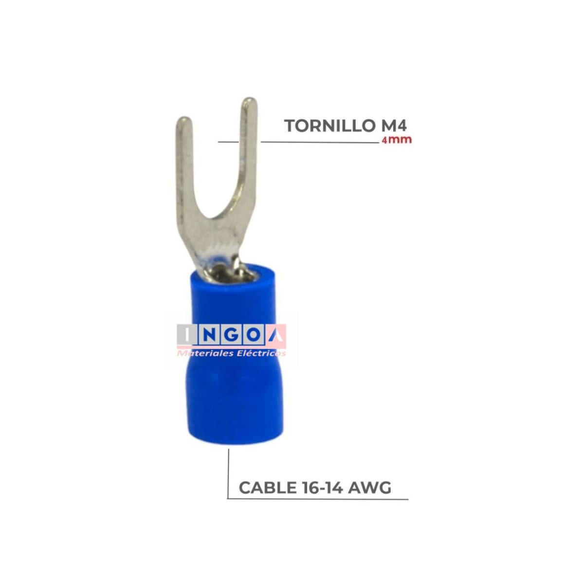 Terminal Horquilla 16-14 AWG Azul M4 (100un) - Vista 2