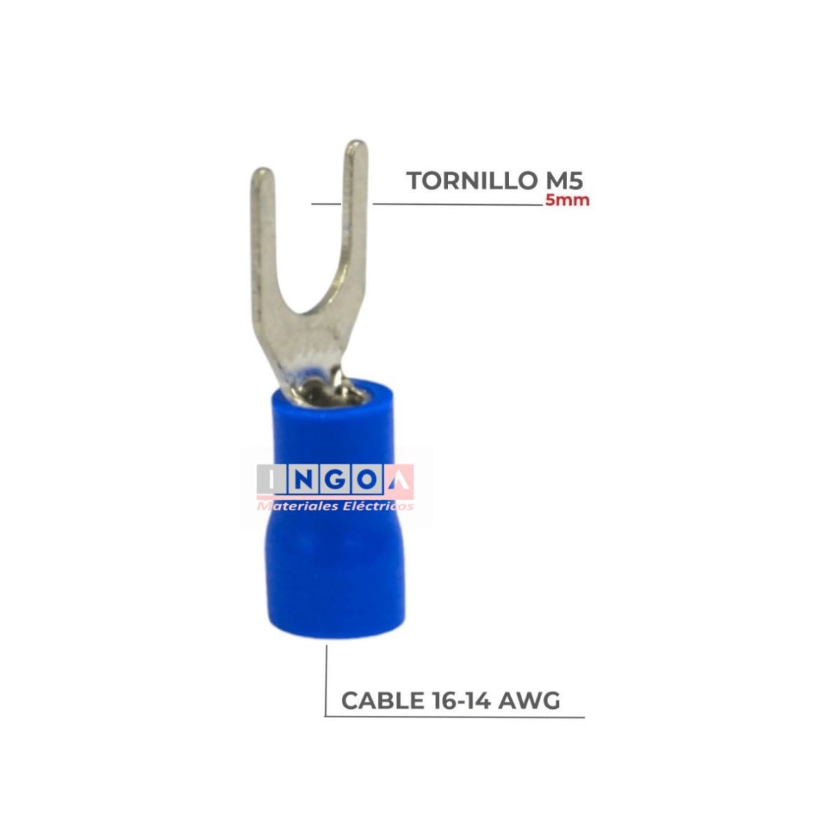 Terminal Horquilla 16-14 AWG Azul M5 (100un) - Vista 2
