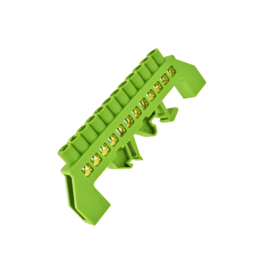 Barra Repartidora Riel Din 12 Conexiones Aislada Verde 0