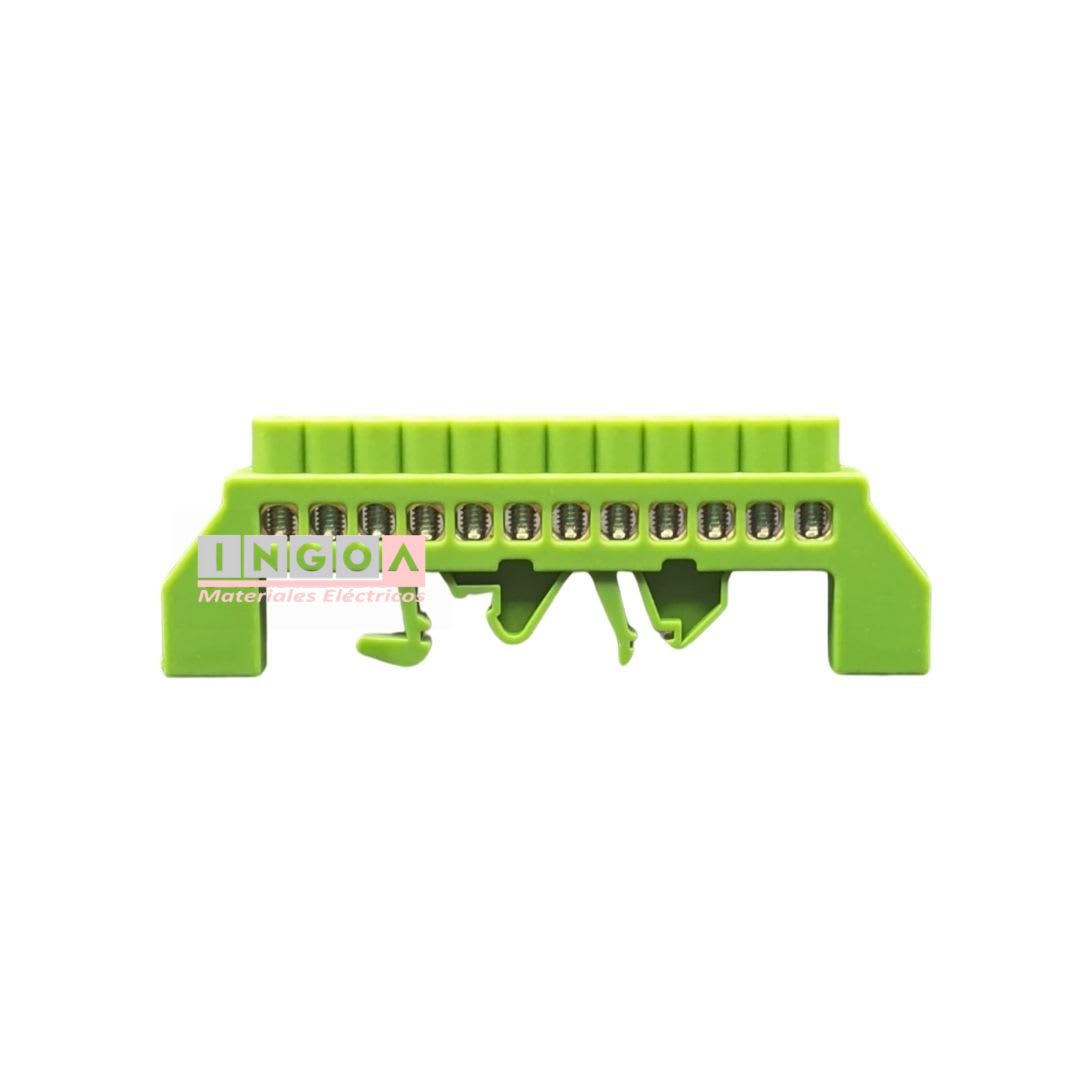Barra Repartidora Riel Din 12 Conexiones Aislada Verde2