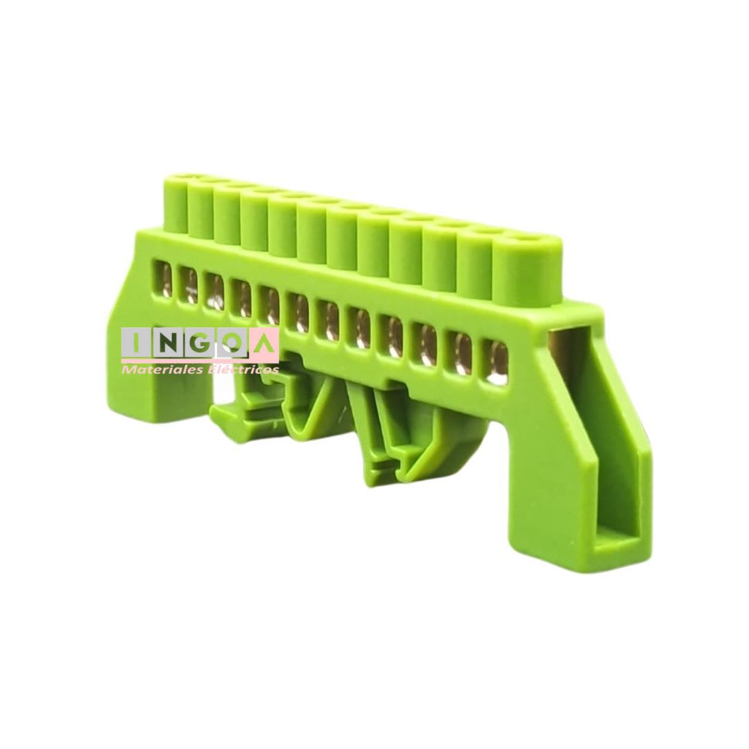 Barra Repartidora Riel Din 12 Conexiones Aislada Verde3