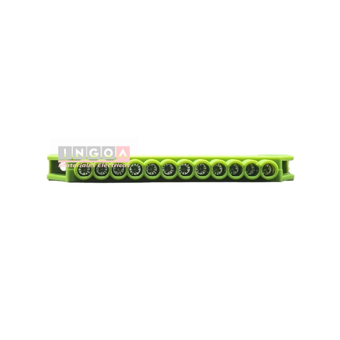 Barra Repartidora Riel Din 12 Conexiones Aislada Verde6