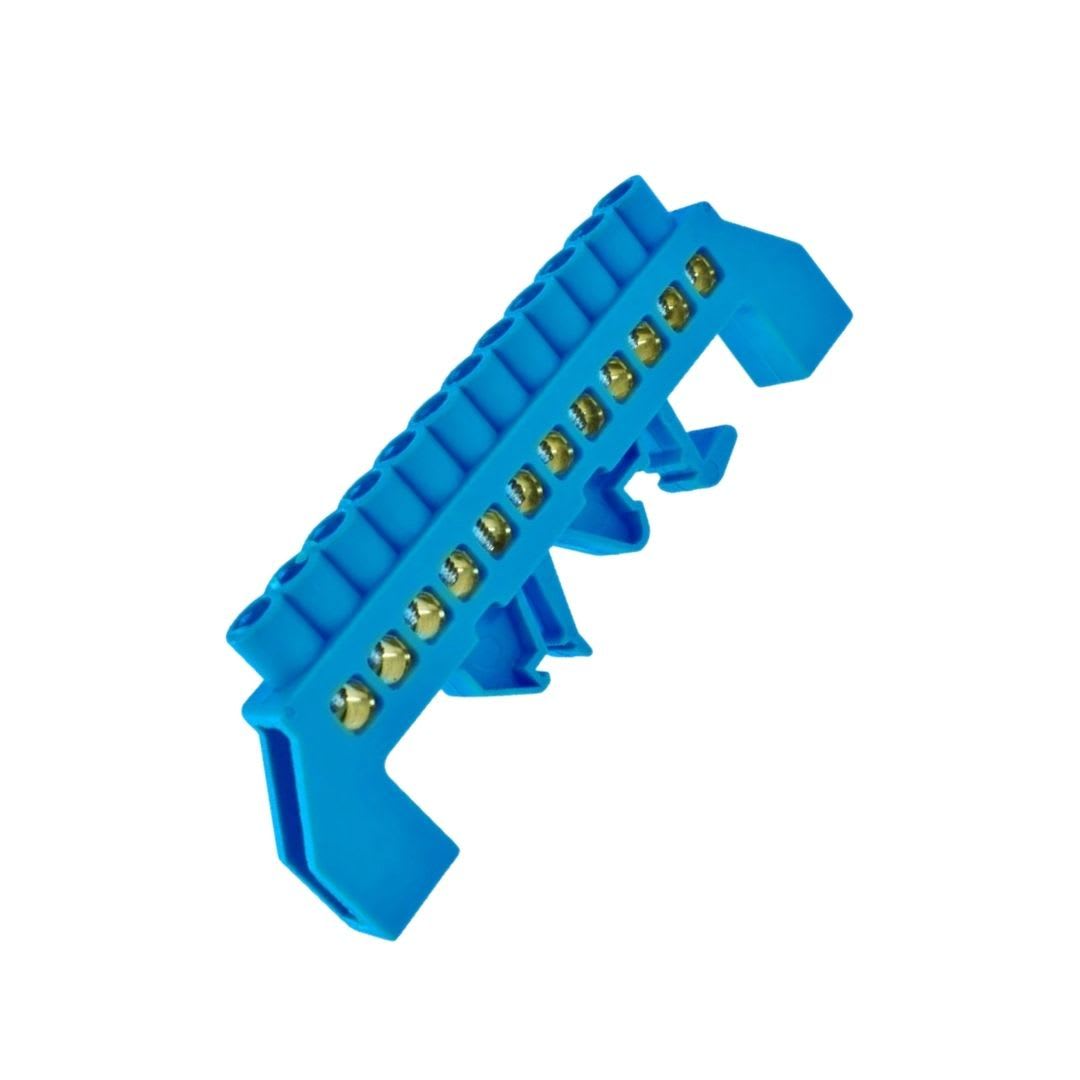 Barra Repartidora Riel Din 12 Conexiones Aislada Azul1