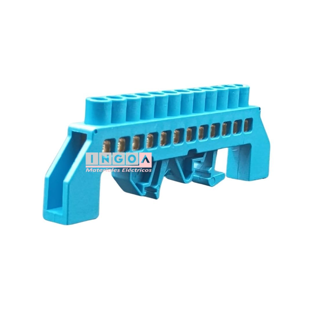 Barra Repartidora Riel Din 12 Conexiones Aislada Azul3