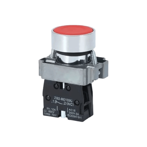 Pulsador Plano Metálico Rojo 1NC 22MM 0