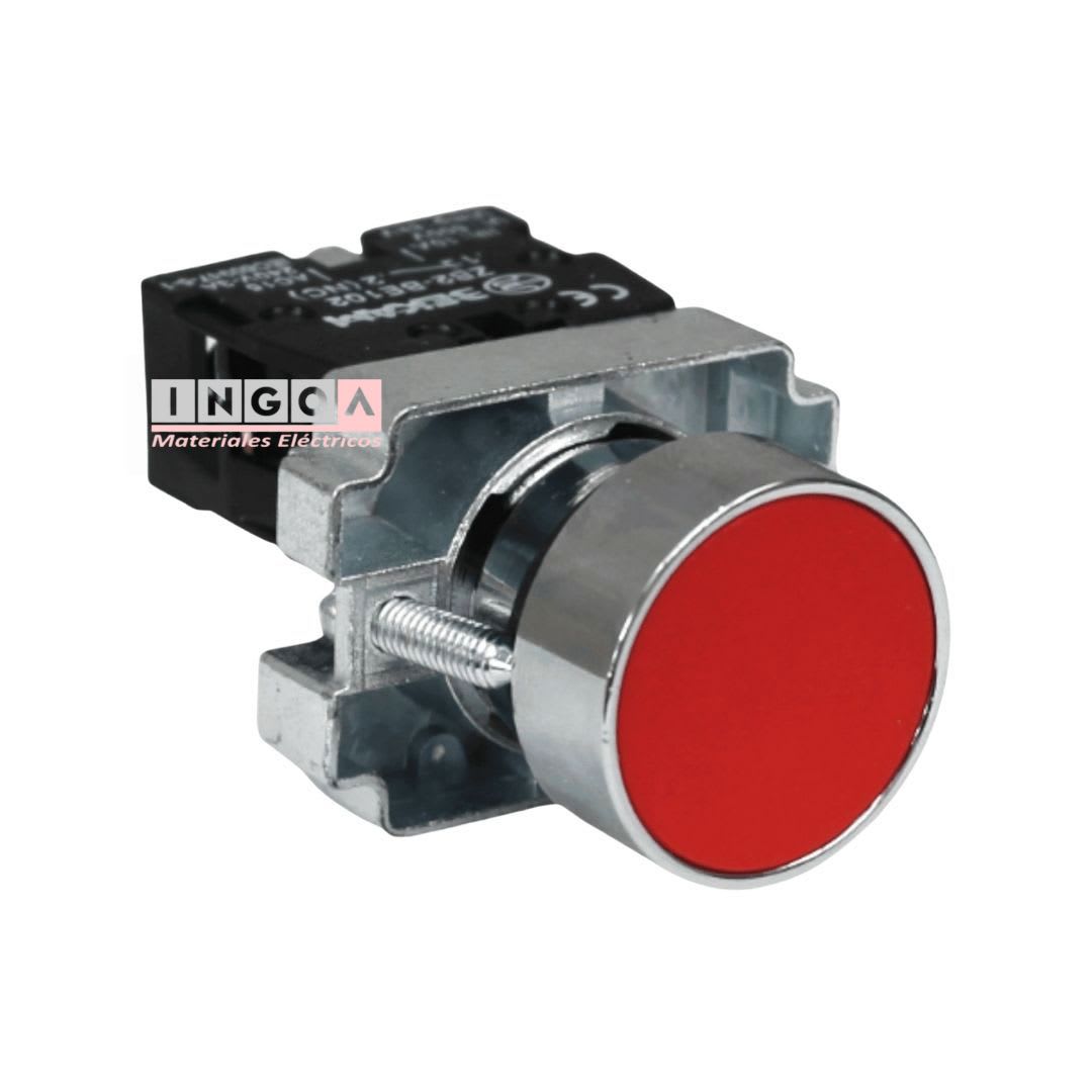 Pulsador Plano Rojo 1NC 22MM Base Metalica2