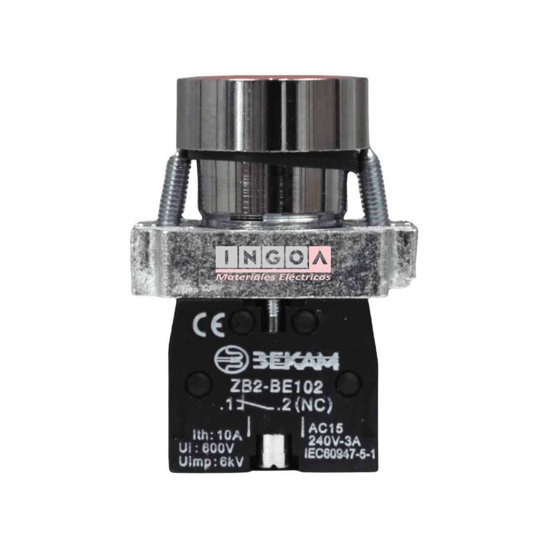 Pulsador Plano Rojo 1NC 22MM Base Metalica3