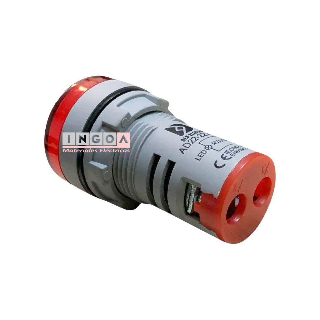 Luz Piloto Led Roja con Voltimetro 50-500VAC 22mm5