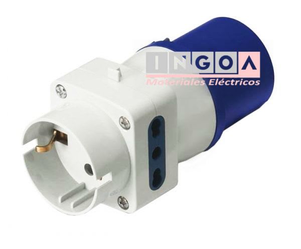 Enchufe Adaptador Industrial a Domiciliario 3 Tomas 2P+T 10/16A 250V Stanford - Vista 2