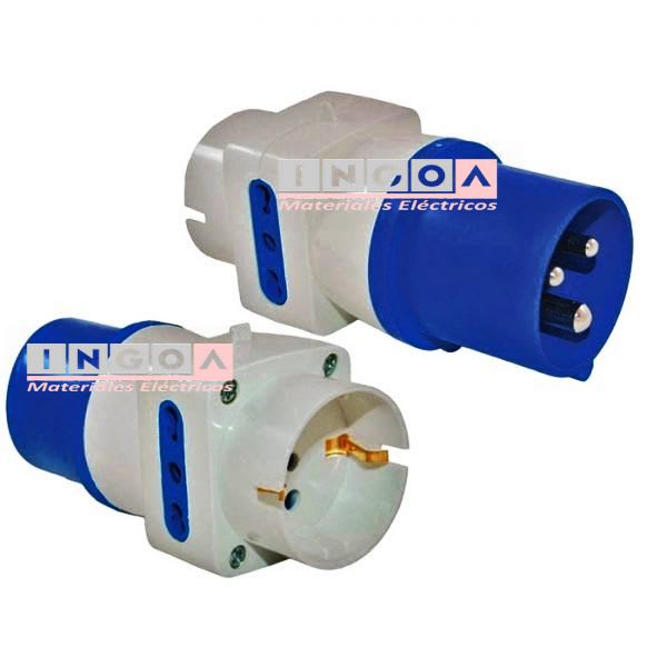 Enchufe Adaptador Industrial a Domiciliario 3 Tomas 2P+T 10/16A 250V Stanford - Vista 3