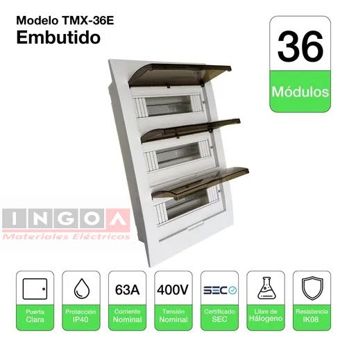 Tablero Plastico 36 Modulos Embutido Tapa Humo - DRL5