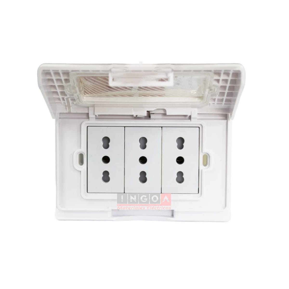 Enchufe Tomacorriente Hidrobox Embutido Triple 10/16A 250V IP55 - Stanford - Vista 3