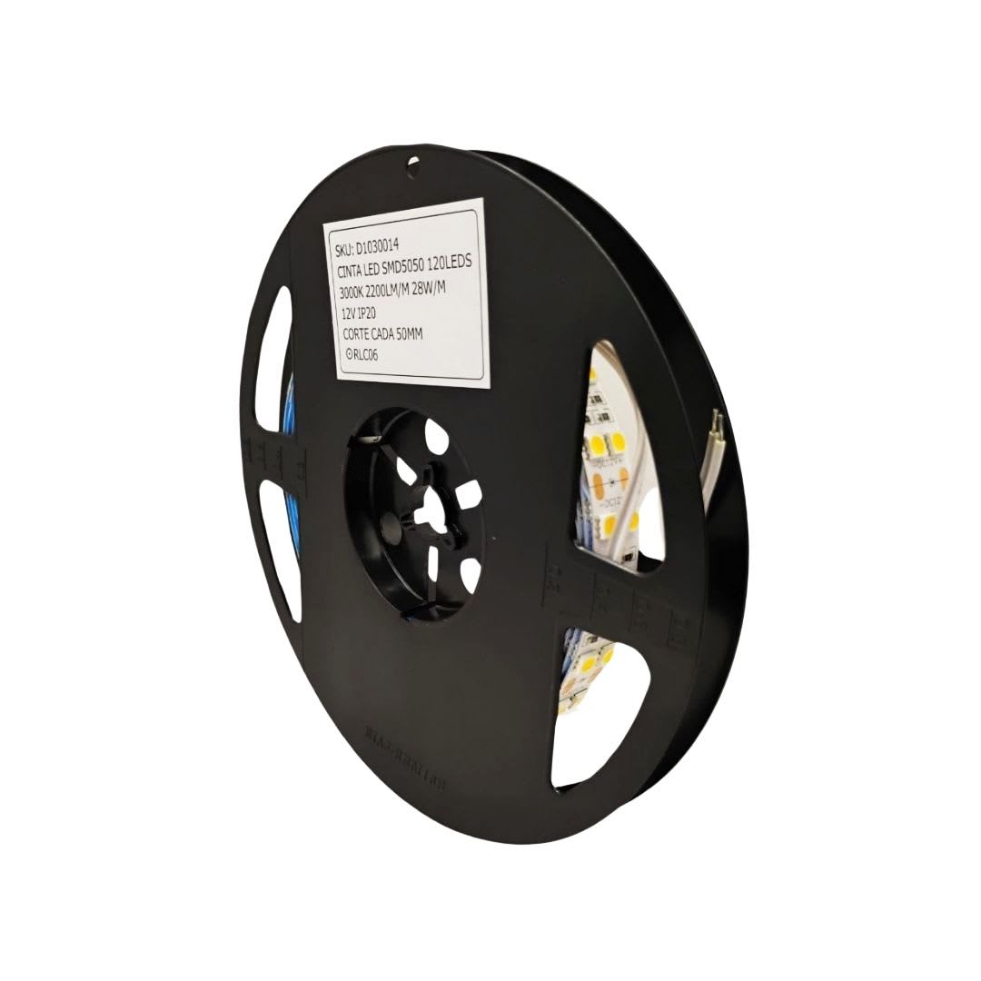Cinta Led Smd Chip 5050, 120LED-2200LM-28W/MT 3000K IP20 12V, Rollo 5mts 0
