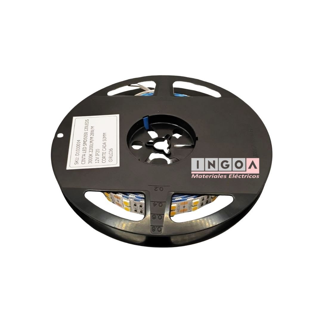 Cinta Led Smd Chip 5050, 120LED-2200LM-28W/MT 3000K IP20 12V, Rollo 5mts4