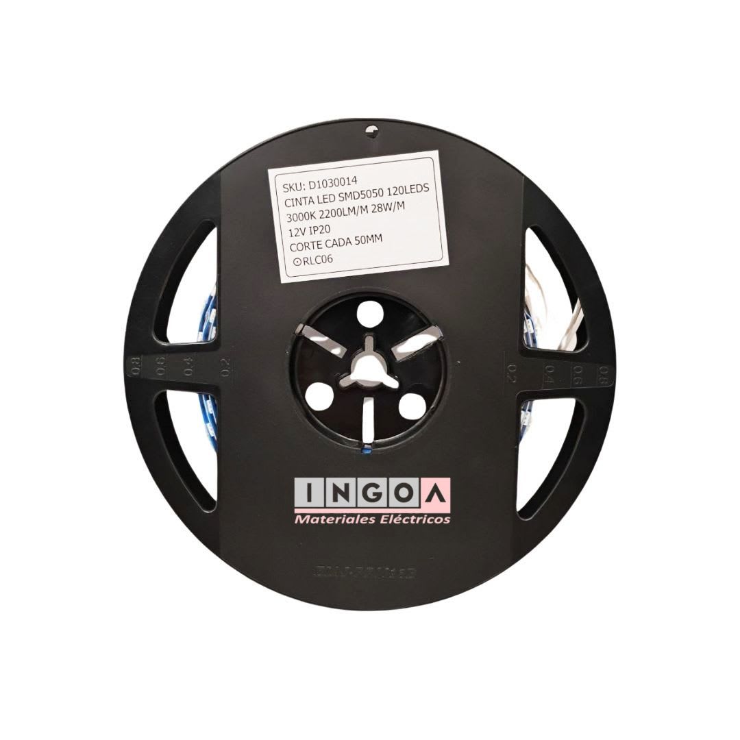 Cinta Led Smd Chip 5050, 120LED-2200LM-28W/MT 3000K IP20 12V, Rollo 5mts5