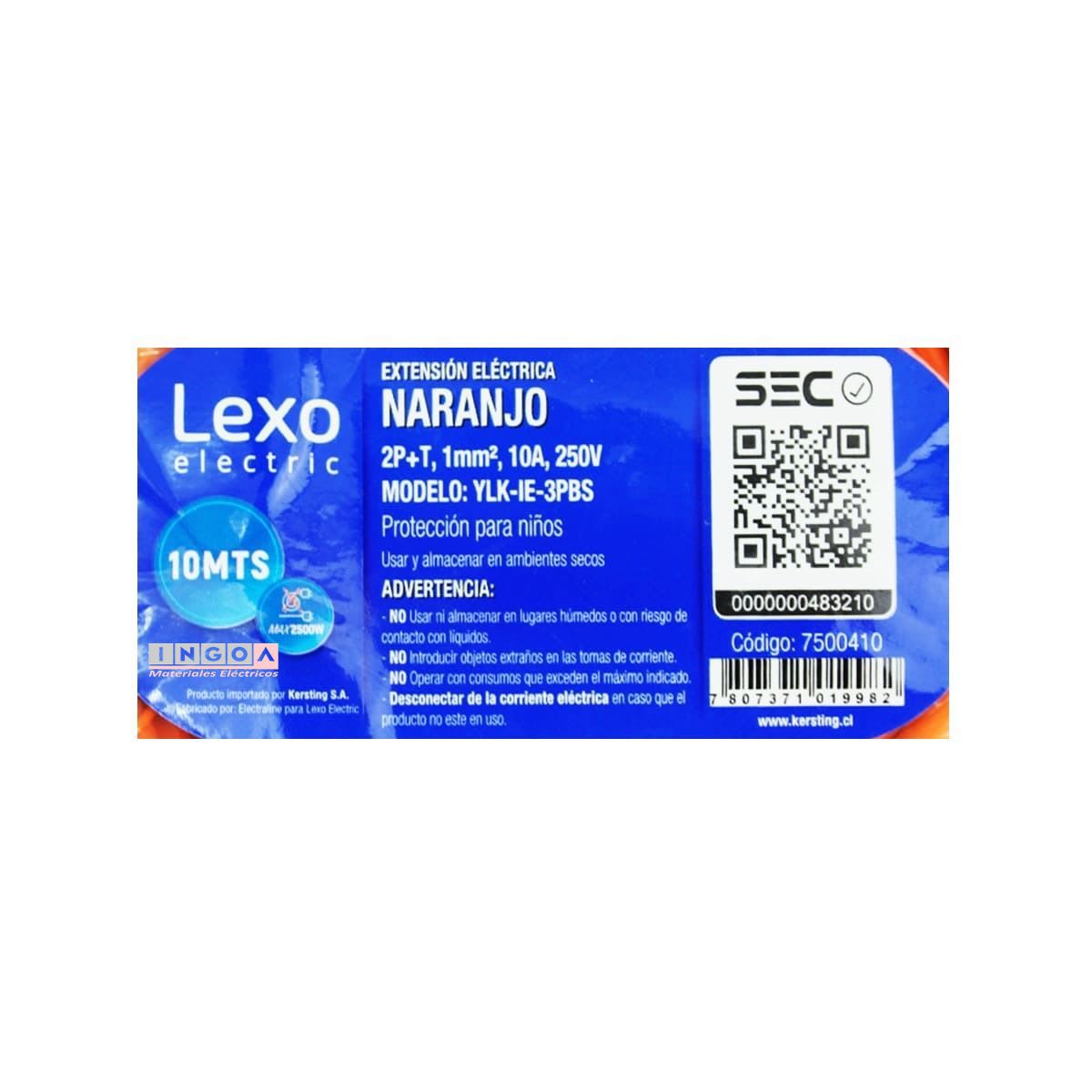 Alargador Electrico Naranja 10 Mts 2P+T 2500W 10A 250V5