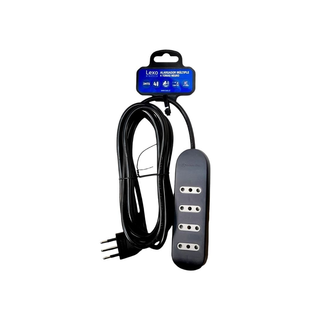 Alargador Electrico Negro Tipo Zapatilla 10A 2200W 4 Tomas 3 Mts 0