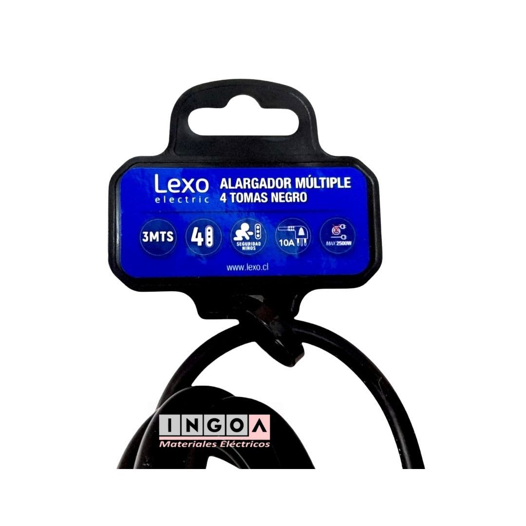 Alargador Electrico Negro Tipo Zapatilla 10A 2200W 4 Tomas 3 Mts3