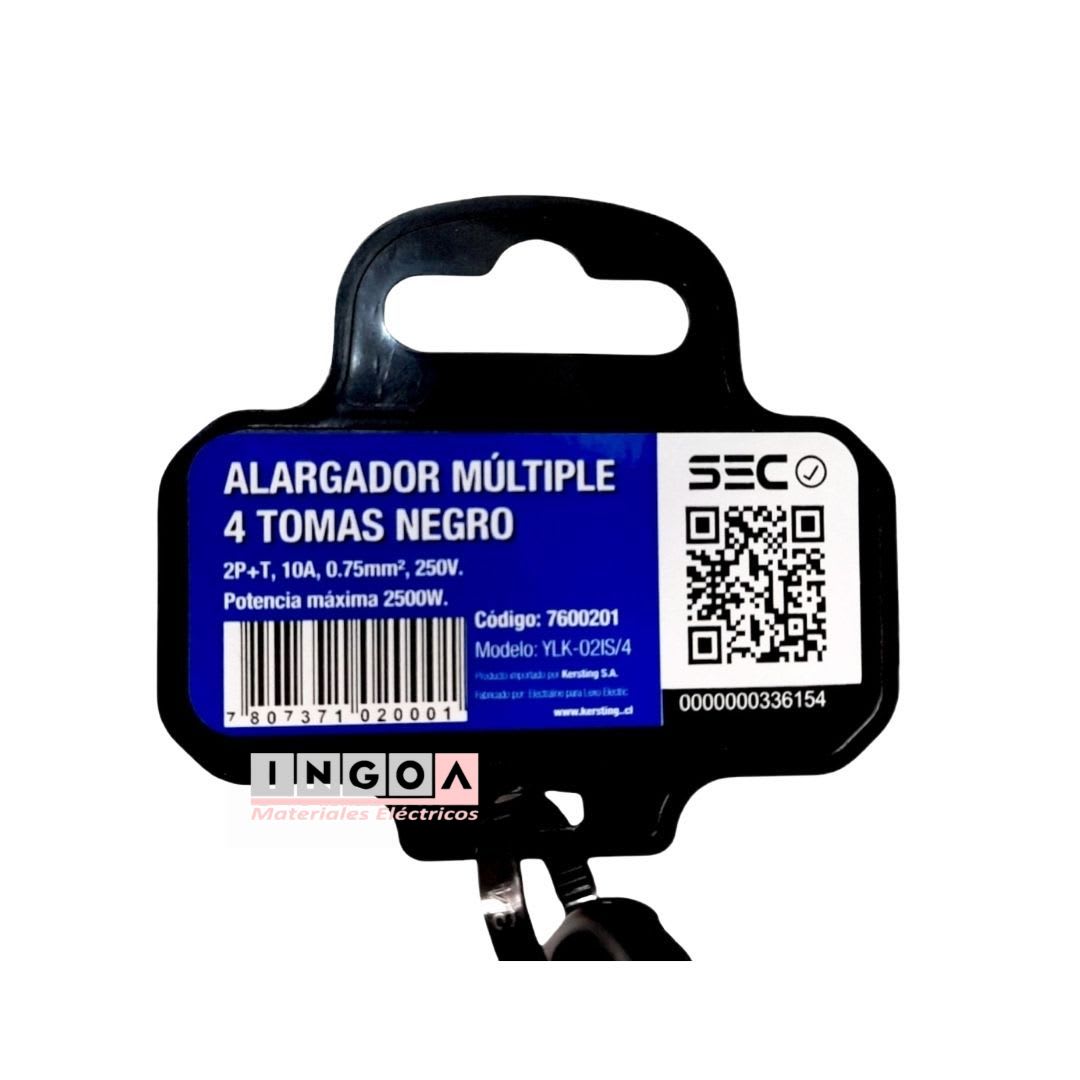 Alargador Electrico Negro Tipo Zapatilla 10A 2200W 4 Tomas 3 Mts - Vista 4