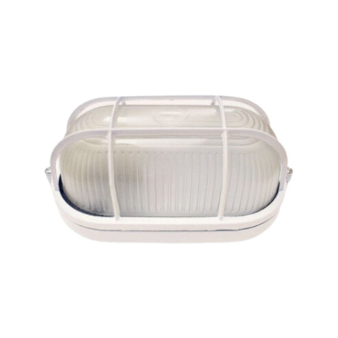 Foco Tortuga Ovalado Aluminio C/Reja Blanca 220VAC 60W E27 IP44 - Imagen Principal