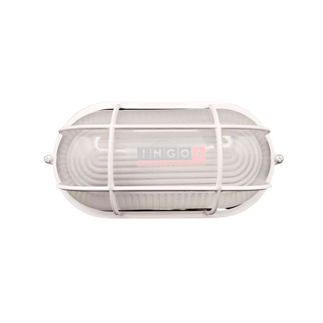 Foco Tortuga Ovalado Aluminio C/Reja Blanca 220VAC 60W E27 IP442