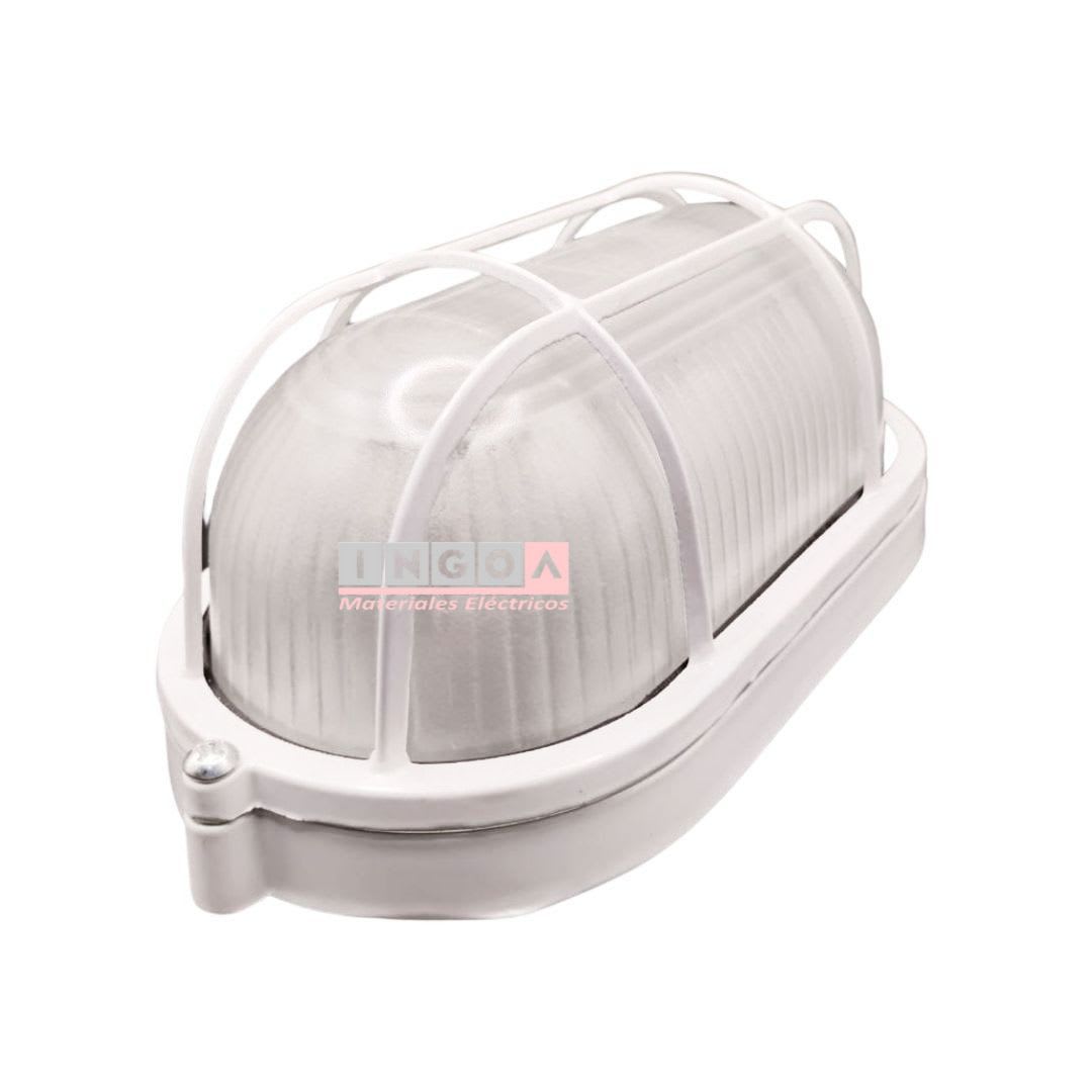 Foco Tortuga Ovalado Aluminio C/Reja Blanca 220VAC 60W E27 IP443