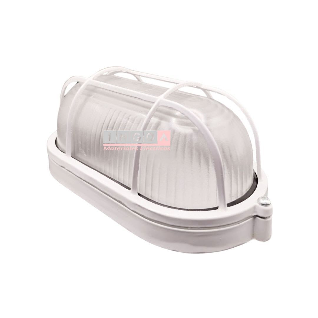 Foco Tortuga Ovalado Aluminio C/Reja Blanca 220VAC 60W E27 IP444