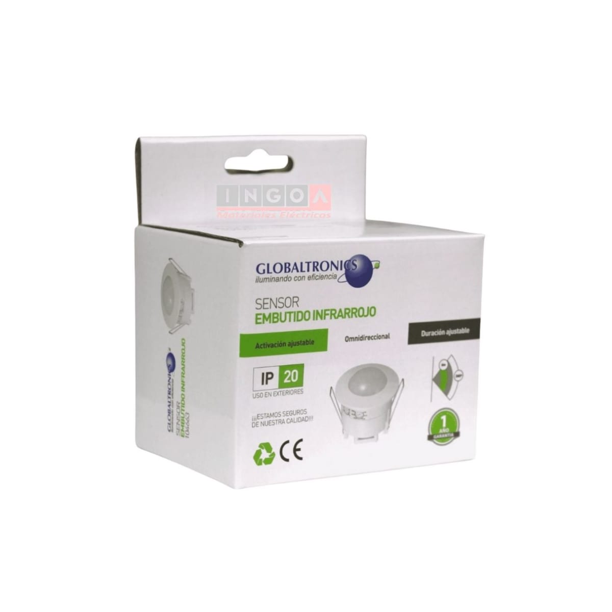 Sensor de Movimiento 360° Embutido Infrarrojo 10seg-15min IP20-CNC8