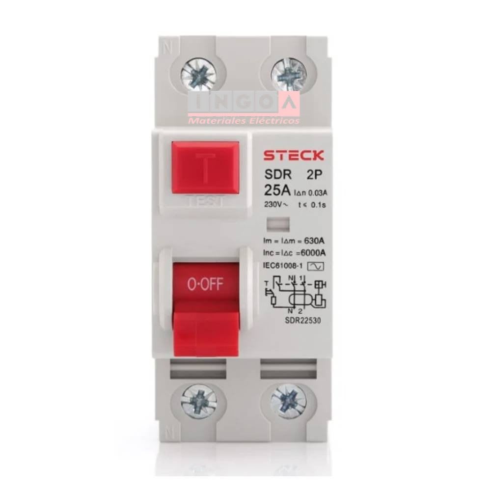 Int. Diferencial Steck 2x25A 30mA Clase A, SDR22530A - Vista 2