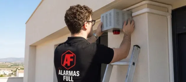 Técnico de Alarmas Full instalando una sirena