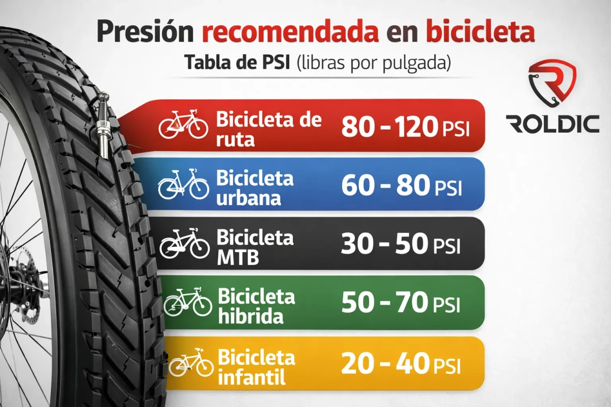 ¿Cuál es la presión indicada al inflar los neumáticos de mi bicicleta?