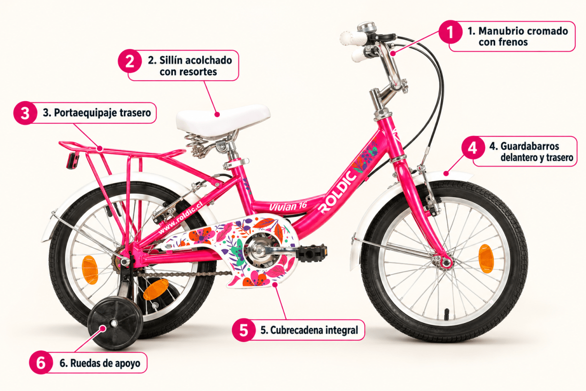 Bicicleta Aro 16 Niña Vivian Roldic | Rosada y Morada4
