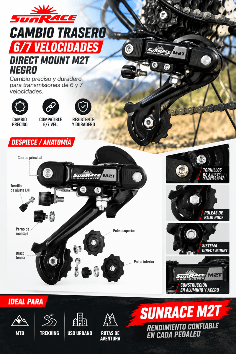 Cambio Trasero MTB 6/7 Velocidades Direct Mount SunRace M2T2